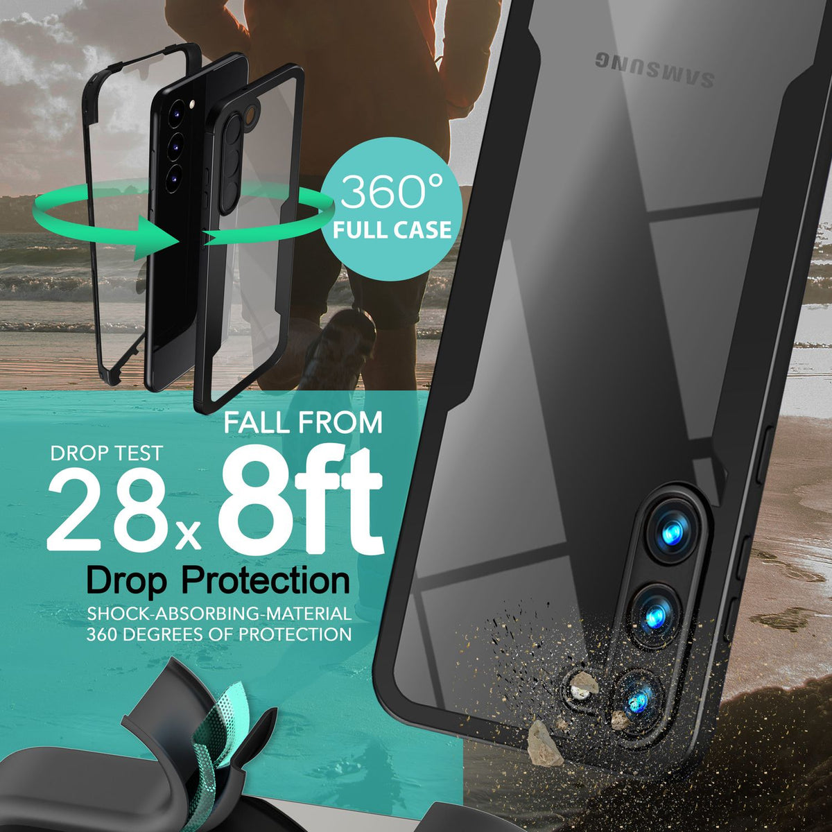 NALIA 360° Hülle für Samsung Galaxy S23 Plus – Vergilbungsfrei & Rutschfester Matt-Rahmen – SURROUND (Full-Body Case mit Kameraschutz) – Marke aus Berlin