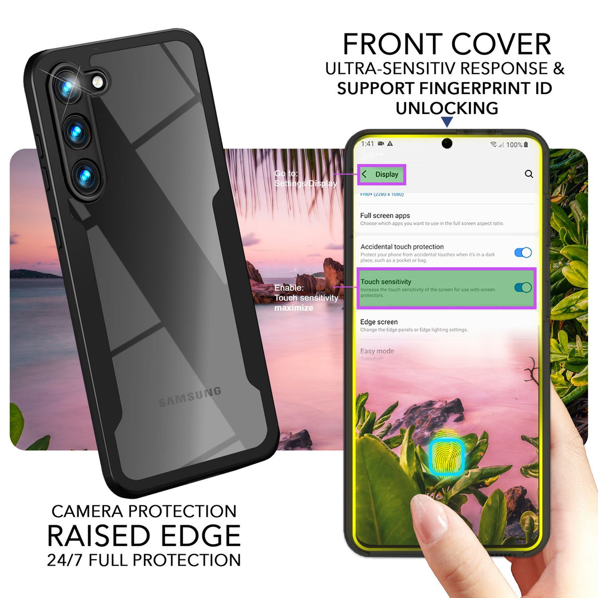 NALIA 360° Hülle für Samsung Galaxy S23 Plus – Vergilbungsfrei & Rutschfester Matt-Rahmen – SURROUND (Full-Body Case mit Kameraschutz) – Marke aus Berlin