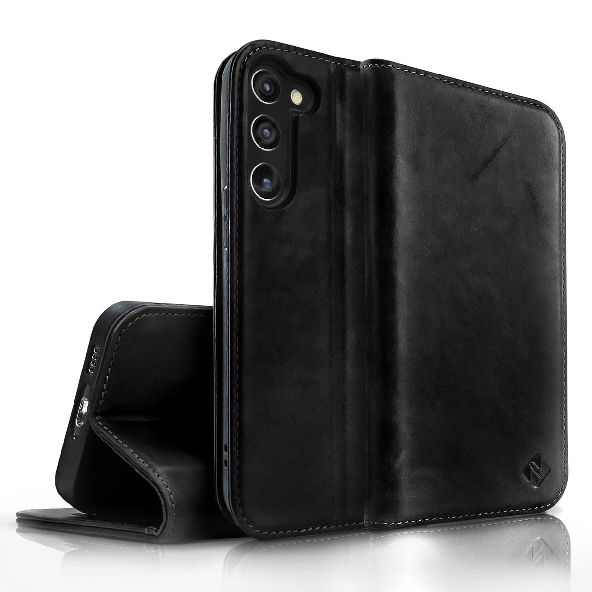 NALIA Echtlederhülle für Samsung Galaxy S23 – RFID Wallet & Magnet-Verschluss – LEVANTO (Handgefertigte Klapphülle) – Marke aus Berlin