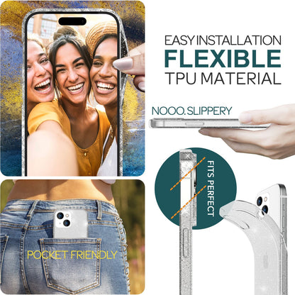 NALIA Glitzerhülle für iPhone 15 – Funkelndes Silikon Case – DAZZLIN (Transparent & Stoßfest) – Marke aus Berlin