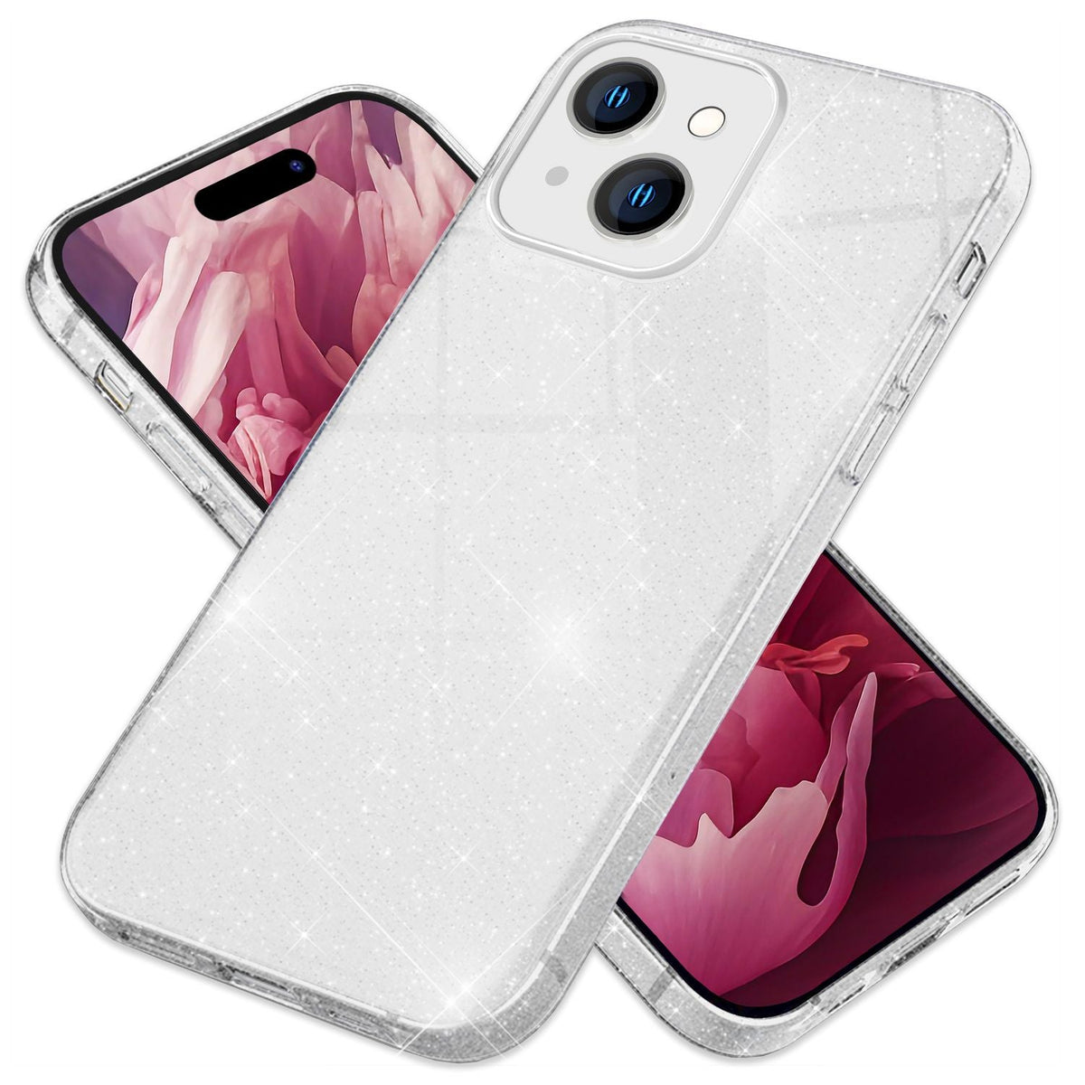 NALIA Glitzerhülle für iPhone 15 – Funkelnder Glitzer-Look & Grip – SHINEPOP (Silikon Case) – Marke aus Berlin