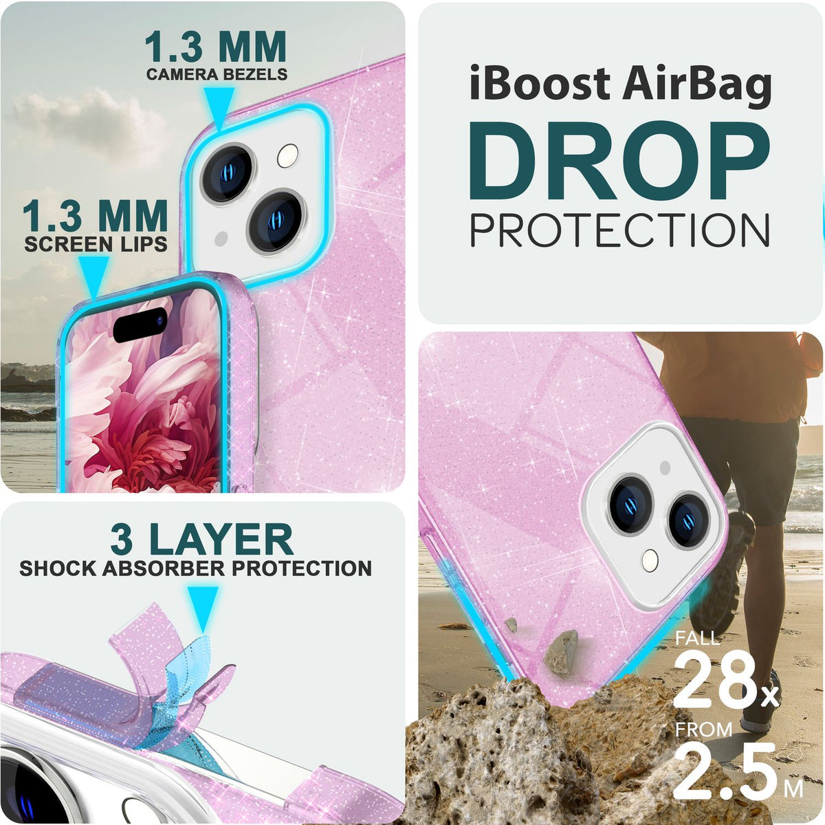NALIA Glitzerhülle für iPhone 15 – Funkelnder Glitzer-Look & Grip – SHINEPOP (Silikon Case) – Marke aus Berlin
