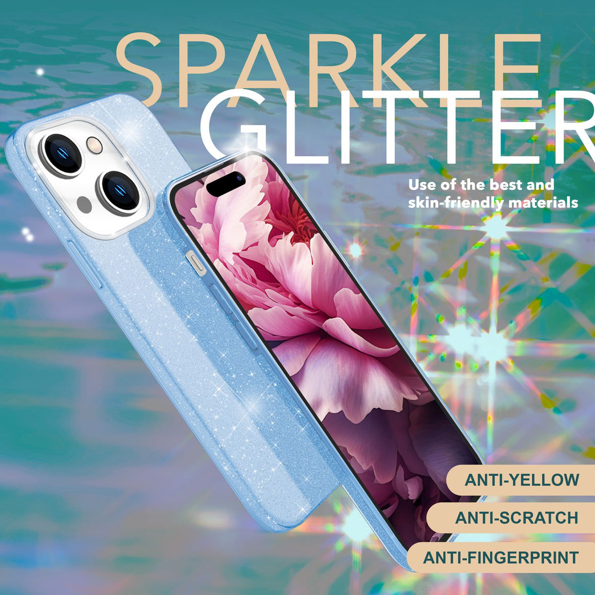 NALIA Glitzerhülle für iPhone 15 – Funkelnder Glitzer-Look & Grip – SHINEPOP (Silikon Case) – Marke aus Berlin