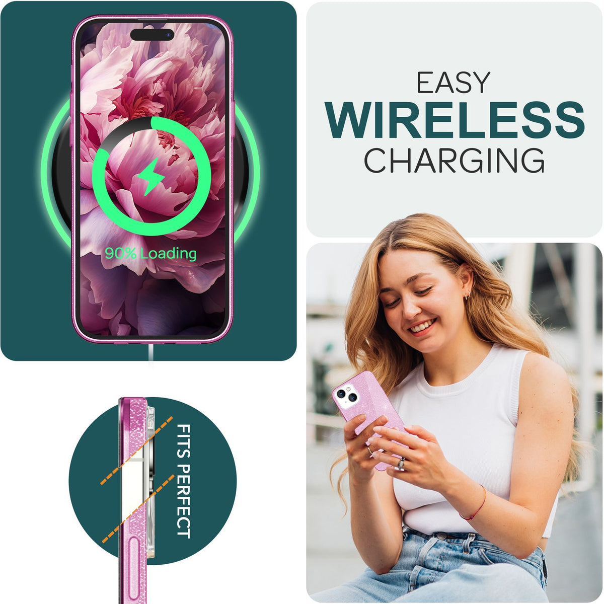 NALIA Glitzerhülle für iPhone 15 – Funkelnder Glitzer-Look & Grip – SHINEPOP (Silikon Case) – Marke aus Berlin