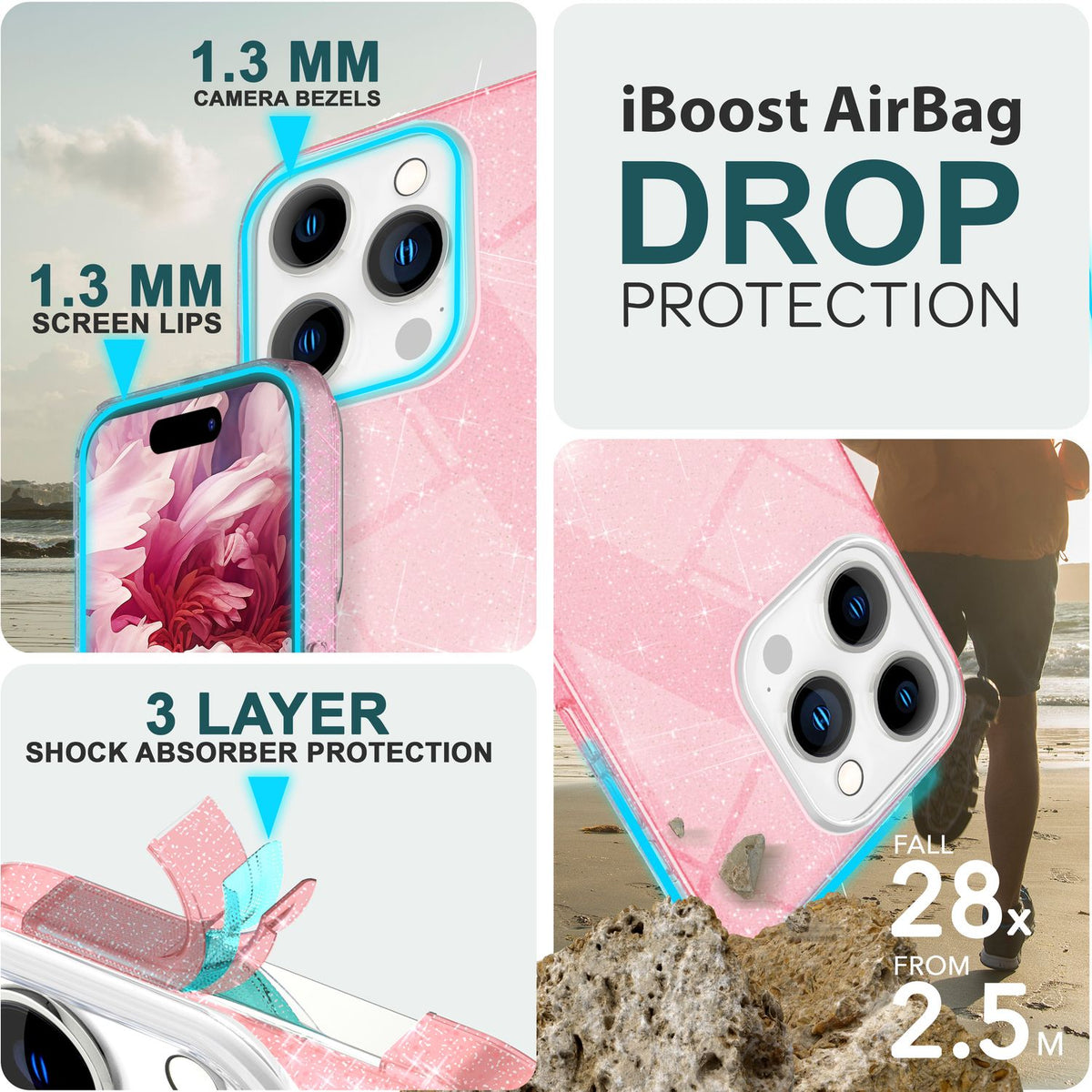 NALIA Glitzerhülle für iPhone 15 Pro – Funkelnder Glitzer-Look & Grip – SHINEPOP (Silikon Case) – Marke aus Berlin
