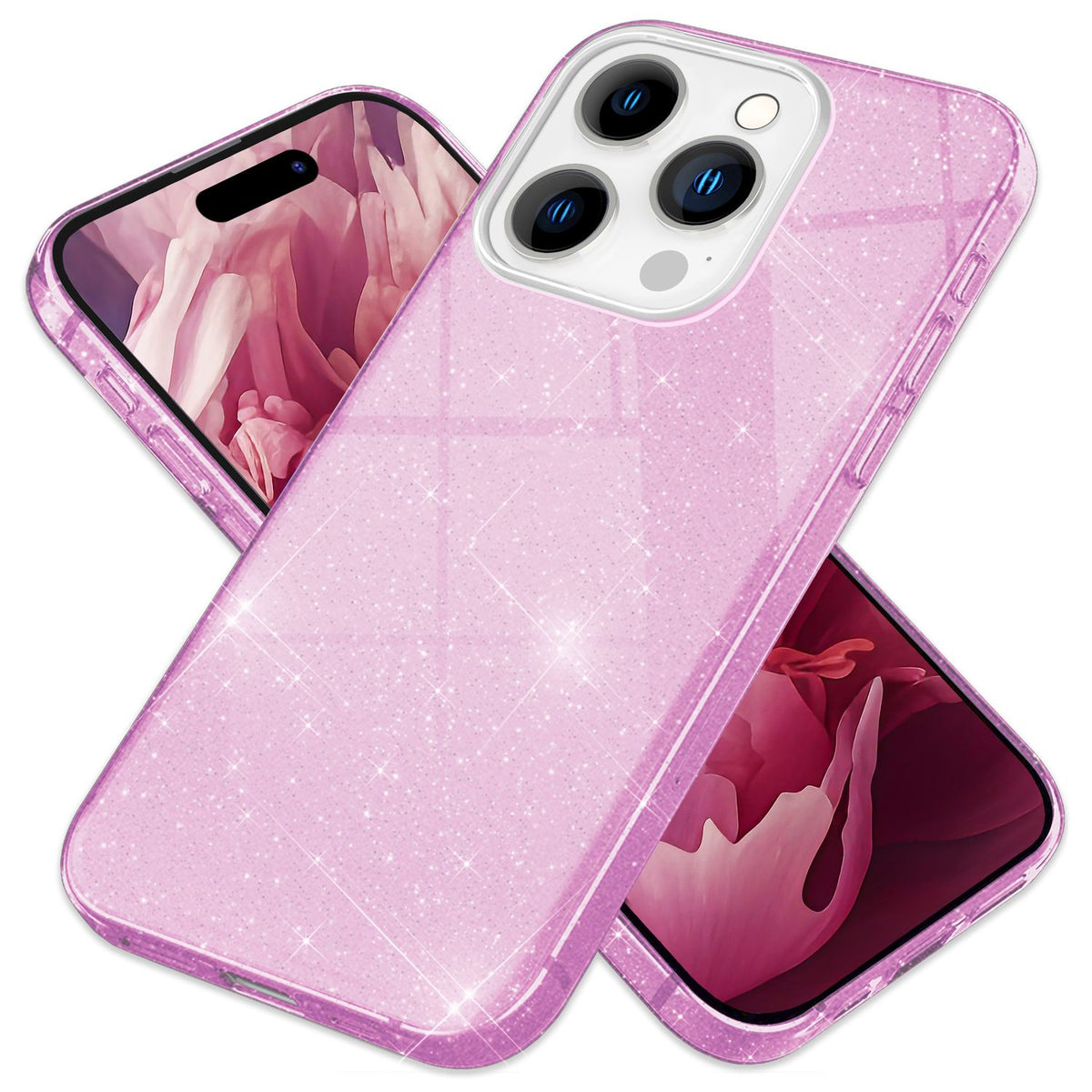 NALIA Glitzerhülle für iPhone 15 Pro Max – Funkelnder Glitzer-Look & Grip – SHINEPOP (Silikon Case) – Marke aus Berlin