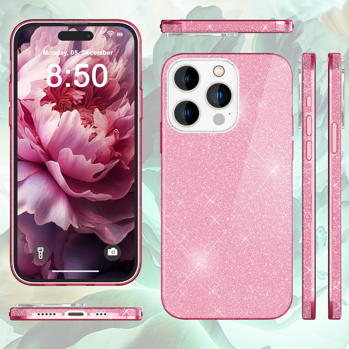 NALIA Glitzerhülle für iPhone 15 Pro Max – Funkelnder Glitzer-Look & Grip – SHINEPOP (Silikon Case) – Marke aus Berlin