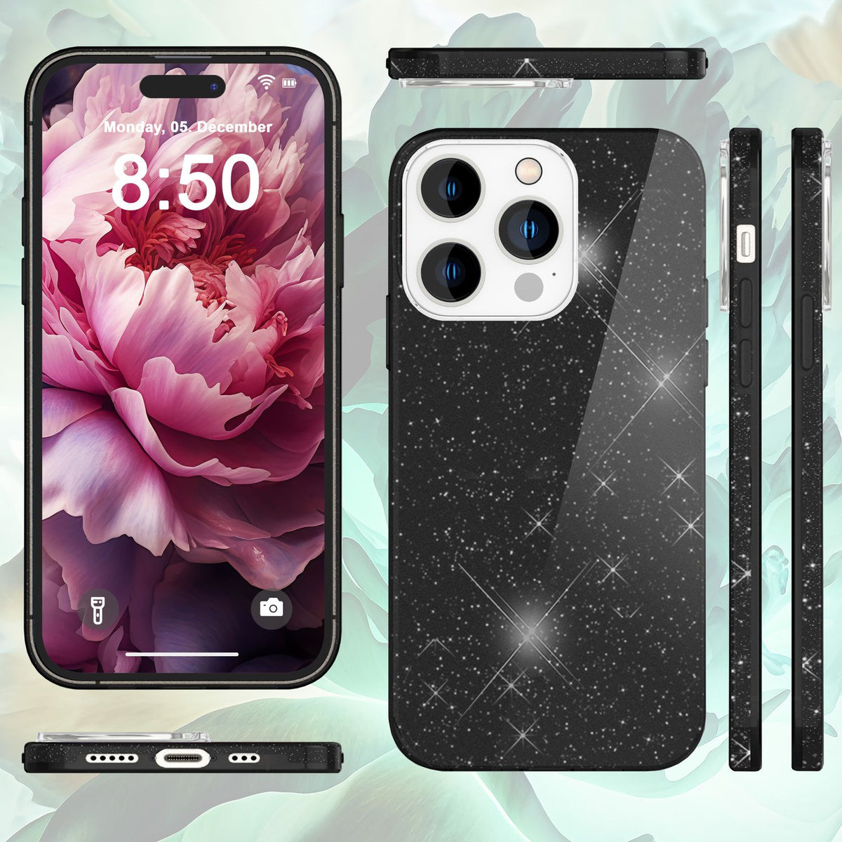 NALIA Glitzerhülle für iPhone 15 Pro Max – Funkelnder Glitzer-Look & Grip – SHINEPOP (Silikon Case) – Marke aus Berlin
