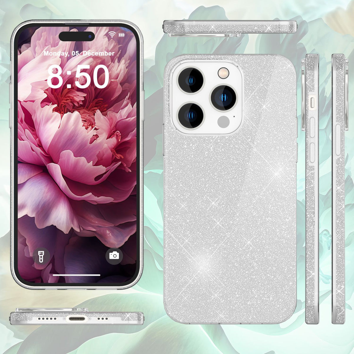 NALIA Glitzerhülle für iPhone 15 Pro Max – Funkelnder Glitzer-Look & Grip – SHINEPOP (Silikon Case) – Marke aus Berlin
