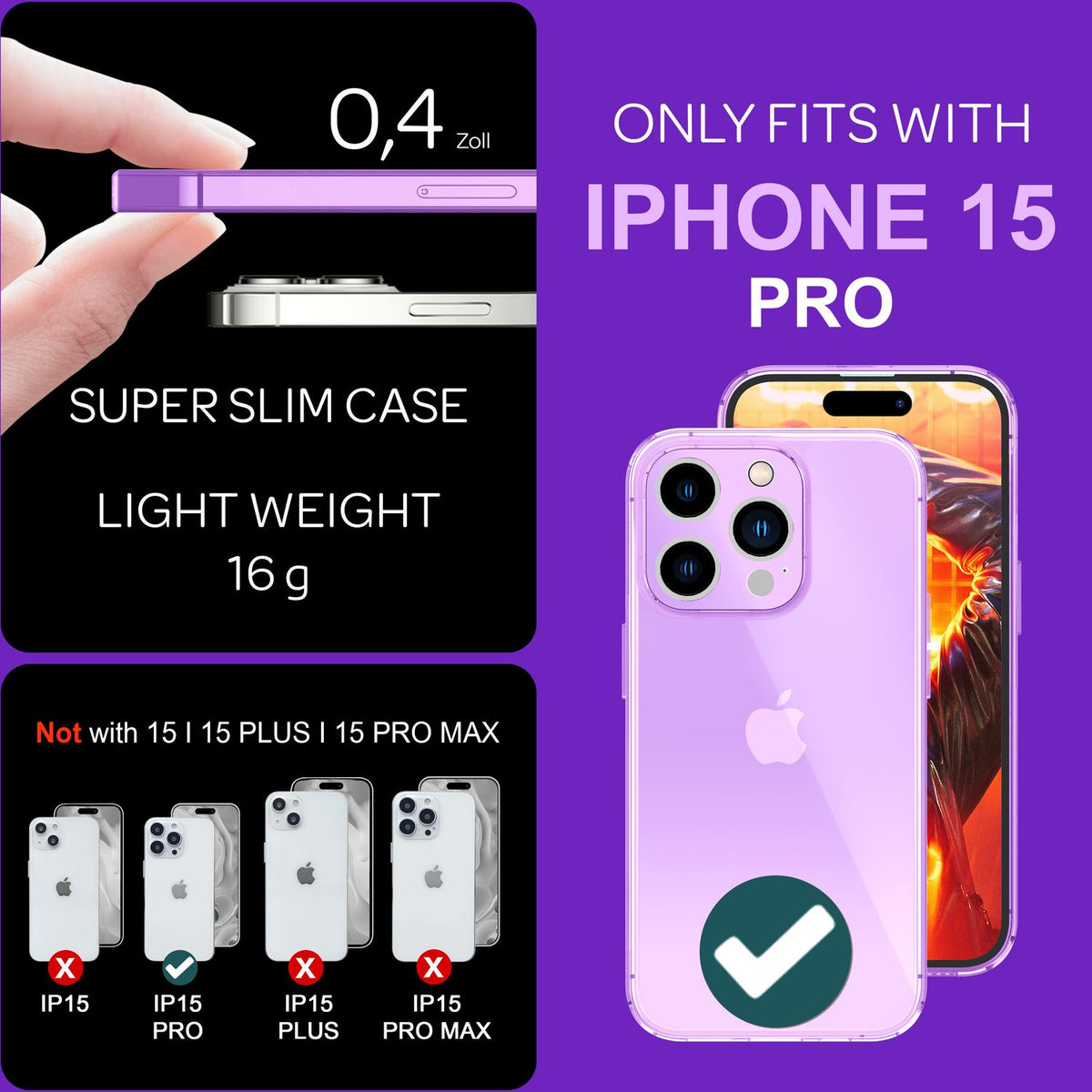 NALIA Neon Silikonhülle für iPhone 15 Pro – Knallige Signal-Farbe & Linsenschutz – VIBE (Transparentes Case) – Marke aus Berlin