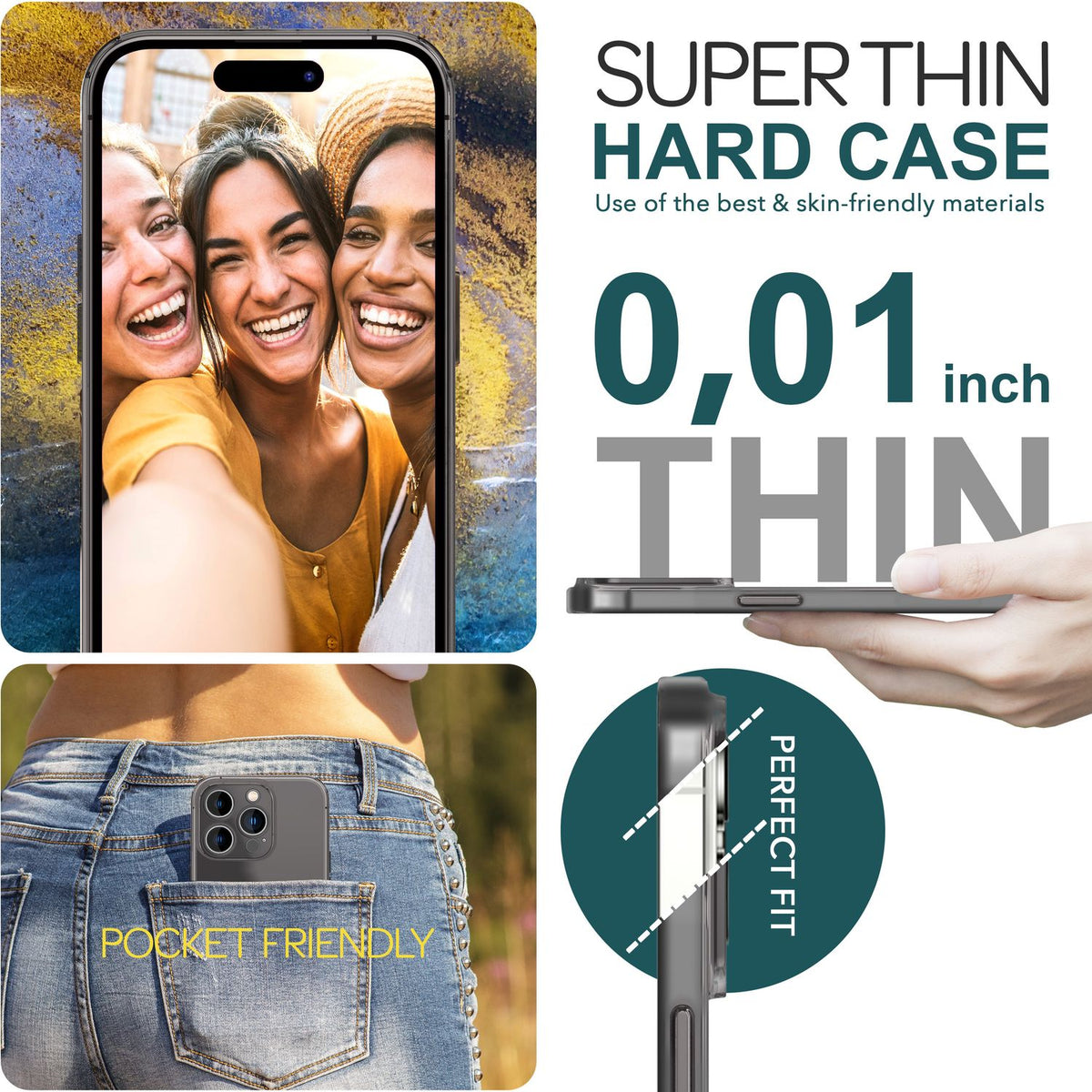 NALIA Ultra Slim Hardcase für iPhone 15 Pro Max – Matt-Transparent & 0.3mm Dünn – PHANTOM (Dünnes Cover & Kamera-Vollschutz) – Marke aus Berlin