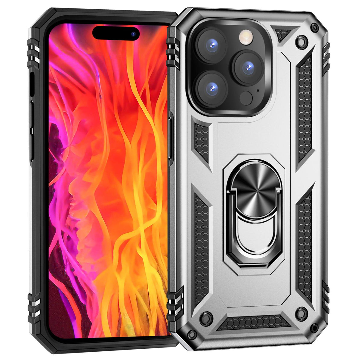 NALIA Panzerhülle für iPhone 15 Pro Max – Ring-Ständer 360° & Magnet-Halterung Kompatibel – RINGDEFEND (Stoßfestes Outdoor Case) – Marke aus Berlin