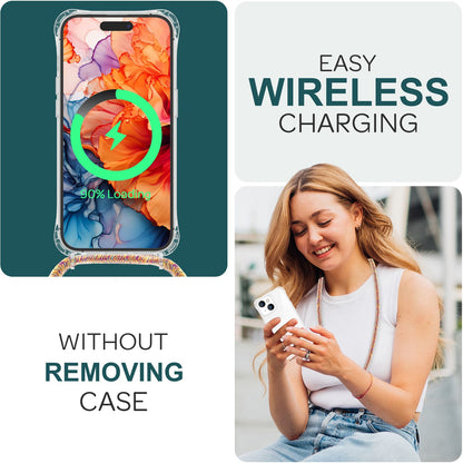 NALIA Handykette für iPhone 15 – Transparentes Hybrid-Case & Band – HANGIT PRO (Anti-Gelb Rückseite & Verstellbar) – Marke aus Berlin