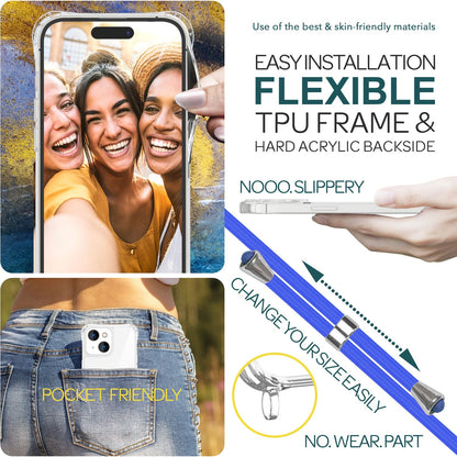 NALIA Handykette für iPhone 15 – Transparentes Hybrid-Case & Band – HANGIT PRO (Anti-Gelb Rückseite & Verstellbar) – Marke aus Berlin