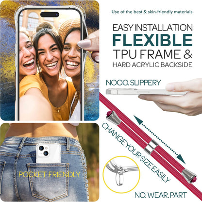 NALIA Handykette für iPhone 15 – Transparentes Hybrid-Case & Band – HANGIT PRO (Anti-Gelb Rückseite & Verstellbar) – Marke aus Berlin