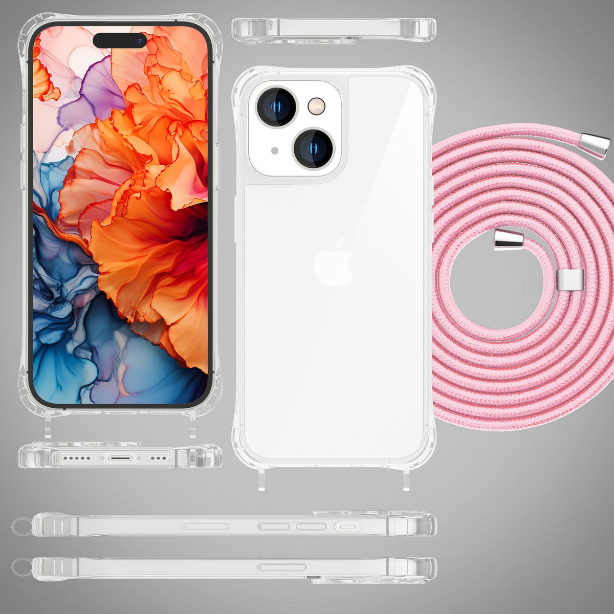 NALIA Handykette für iPhone 15 – Transparentes Hybrid-Case & Band – HANGIT PRO (Anti-Gelb Rückseite & Verstellbar) – Marke aus Berlin