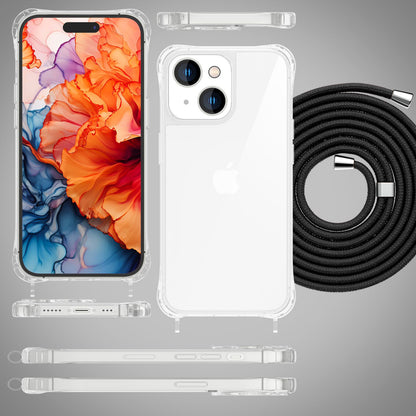 NALIA Handykette für iPhone 15 – Transparentes Hybrid-Case & Band – HANGIT PRO (Anti-Gelb Rückseite & Verstellbar) – Marke aus Berlin