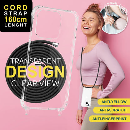 NALIA Handykette für iPhone 15 Plus – Transparentes Hybrid-Case & Band – HANGIT PRO (Anti-Gelb Rückseite & Verstellbar) – Marke aus Berlin