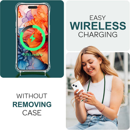 NALIA Handykette für iPhone 15 Plus – Transparentes Hybrid-Case & Band – HANGIT PRO (Anti-Gelb Rückseite & Verstellbar) – Marke aus Berlin
