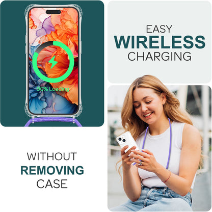 NALIA Handykette für iPhone 15 Plus – Transparentes Hybrid-Case & Band – HANGIT PRO (Anti-Gelb Rückseite & Verstellbar) – Marke aus Berlin