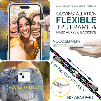 NALIA Handykette für iPhone 15 Plus – Transparentes Hybrid-Case & Band – HANGIT PRO (Anti-Gelb Rückseite & Verstellbar) – Marke aus Berlin