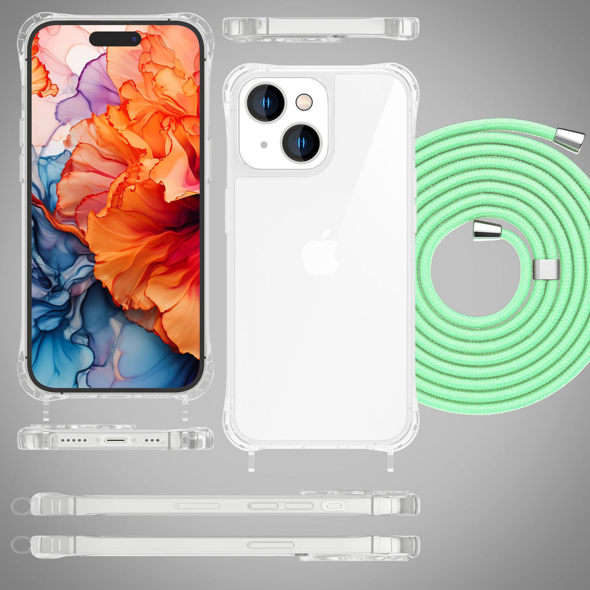 NALIA Handykette für iPhone 15 Plus – Transparentes Hybrid-Case & Band – HANGIT PRO (Anti-Gelb Rückseite & Verstellbar) – Marke aus Berlin