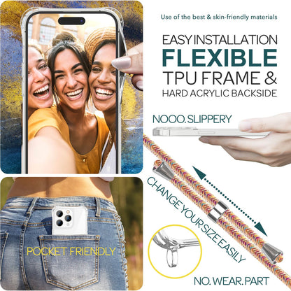 NALIA Handykette für iPhone 15 Pro – Transparentes Hybrid-Case & Band – HANGIT PRO (Anti-Gelb Rückseite & Verstellbar) – Marke aus Berlin
