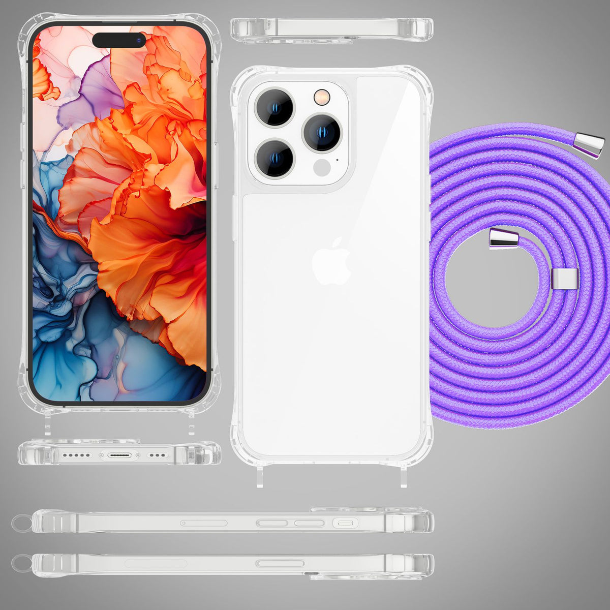 NALIA Handykette für iPhone 15 Pro – Transparentes Hybrid-Case & Band – HANGIT PRO (Anti-Gelb Rückseite & Verstellbar) – Marke aus Berlin