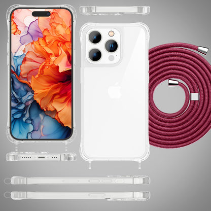 NALIA Handykette für iPhone 15 Pro – Transparentes Hybrid-Case & Band – HANGIT PRO (Anti-Gelb Rückseite & Verstellbar) – Marke aus Berlin