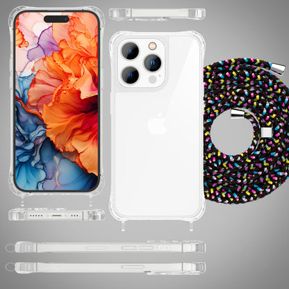 NALIA Handykette für iPhone 15 Pro – Transparentes Hybrid-Case & Band – HANGIT PRO (Anti-Gelb Rückseite & Verstellbar) – Marke aus Berlin