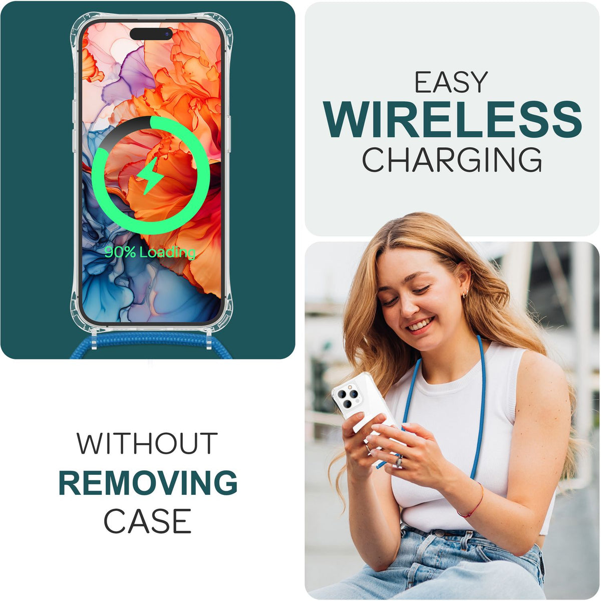 NALIA Handykette für iPhone 15 Pro Max – Transparentes Hybrid-Case & Band – HANGIT PRO (Anti-Gelb Rückseite & Verstellbar) – Marke aus Berlin