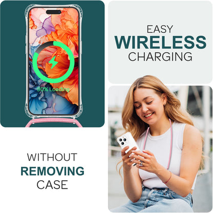 NALIA Handykette für iPhone 15 Pro Max – Transparentes Hybrid-Case & Band – HANGIT PRO (Anti-Gelb Rückseite & Verstellbar) – Marke aus Berlin