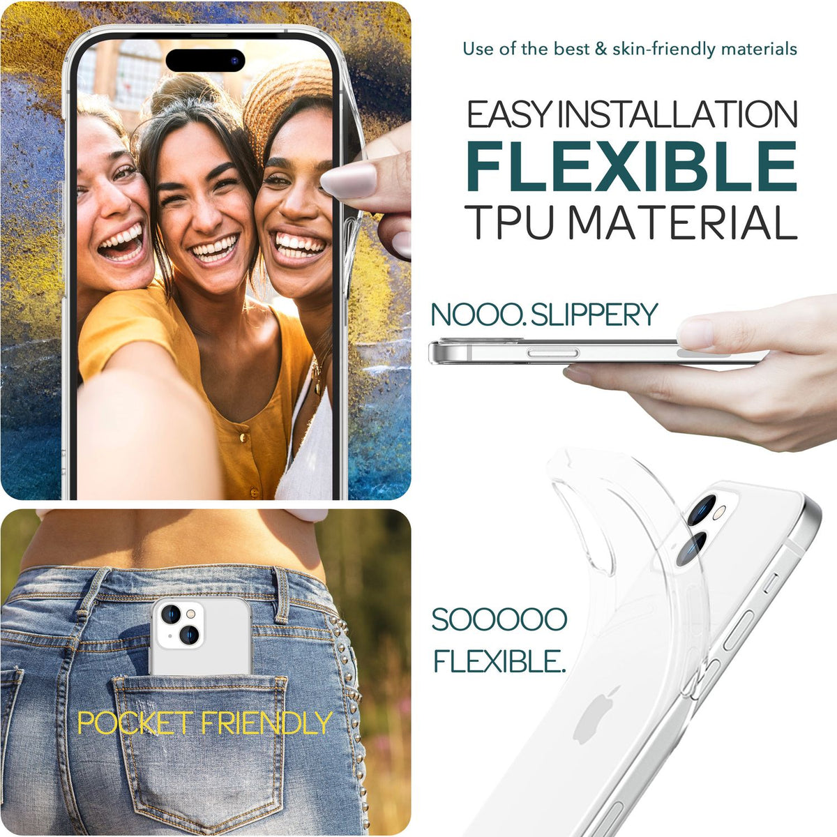 NALIA Transparente Silikonhülle für iPhone 15 – Anti-Gelb & Rutschfest – GLAZE (Handyhülle Kristallklar, Schlank & Stoßfest) – Marke aus Berlin