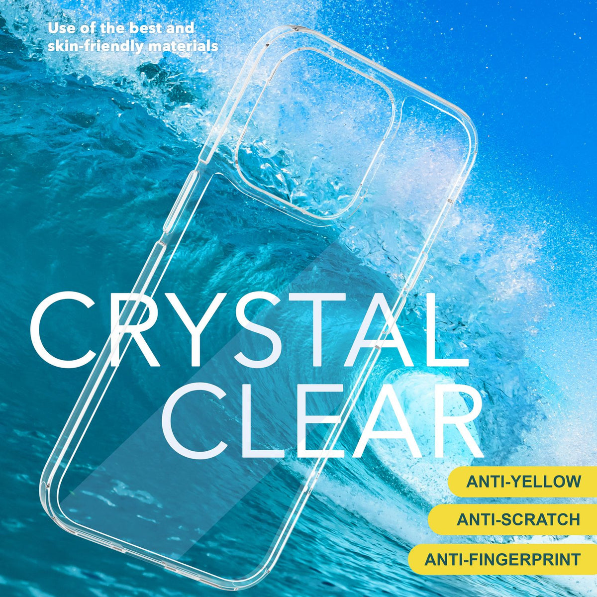 NALIA Transparente Hülle für iPhone 15 Pro Max – Anti-Gelb & Stoßfest – BLYSS (Rückseite in Glas-Optik) – Marke aus Berlin