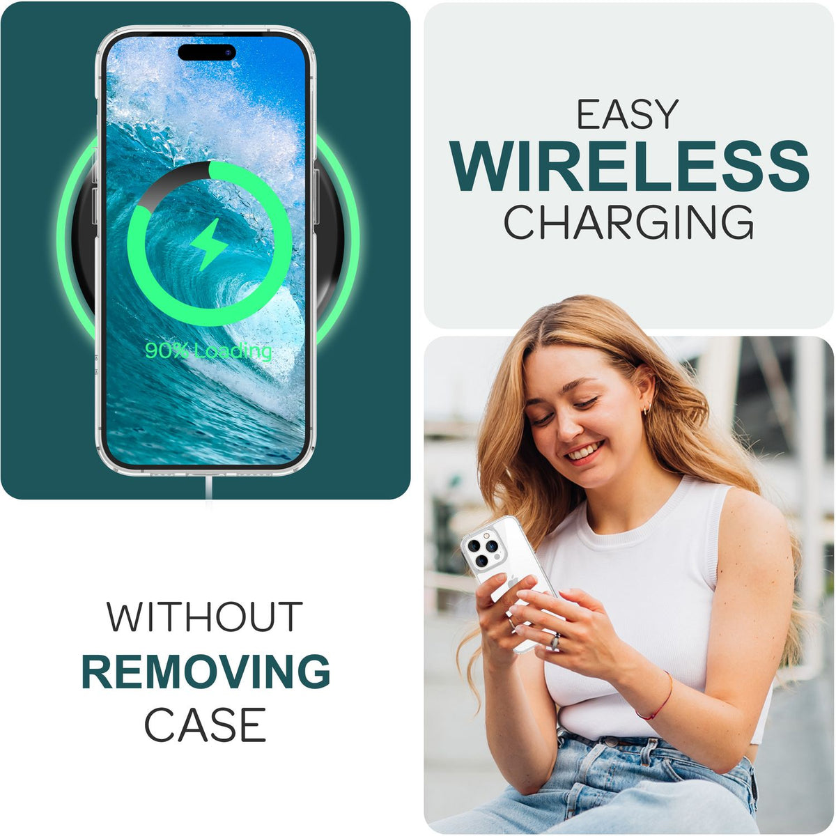 NALIA Transparente Hülle für iPhone 15 Pro Max – Anti-Gelb & Stoßfest – BLYSS (Rückseite in Glas-Optik) – Marke aus Berlin