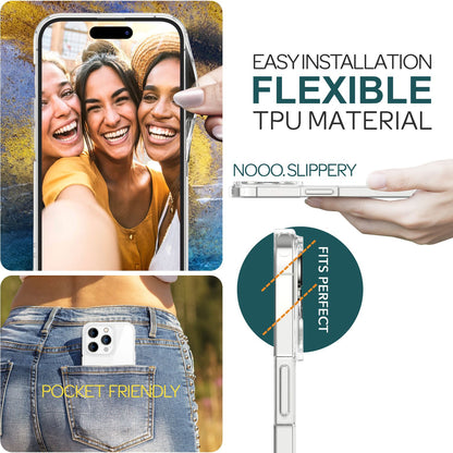 NALIA Transparente Hülle für iPhone 15 Pro Max – Anti-Gelb & Stoßfest – BLYSS (Rückseite in Glas-Optik) – Marke aus Berlin