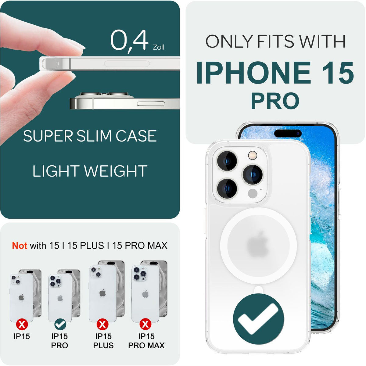 NALIA Mattes Magnet Case für iPhone 15 Pro – MagSafe kompatibel – ONYX (Edle Milchglas-Optik, Anti-Fingerprint & Grip) – Marke aus Berlin