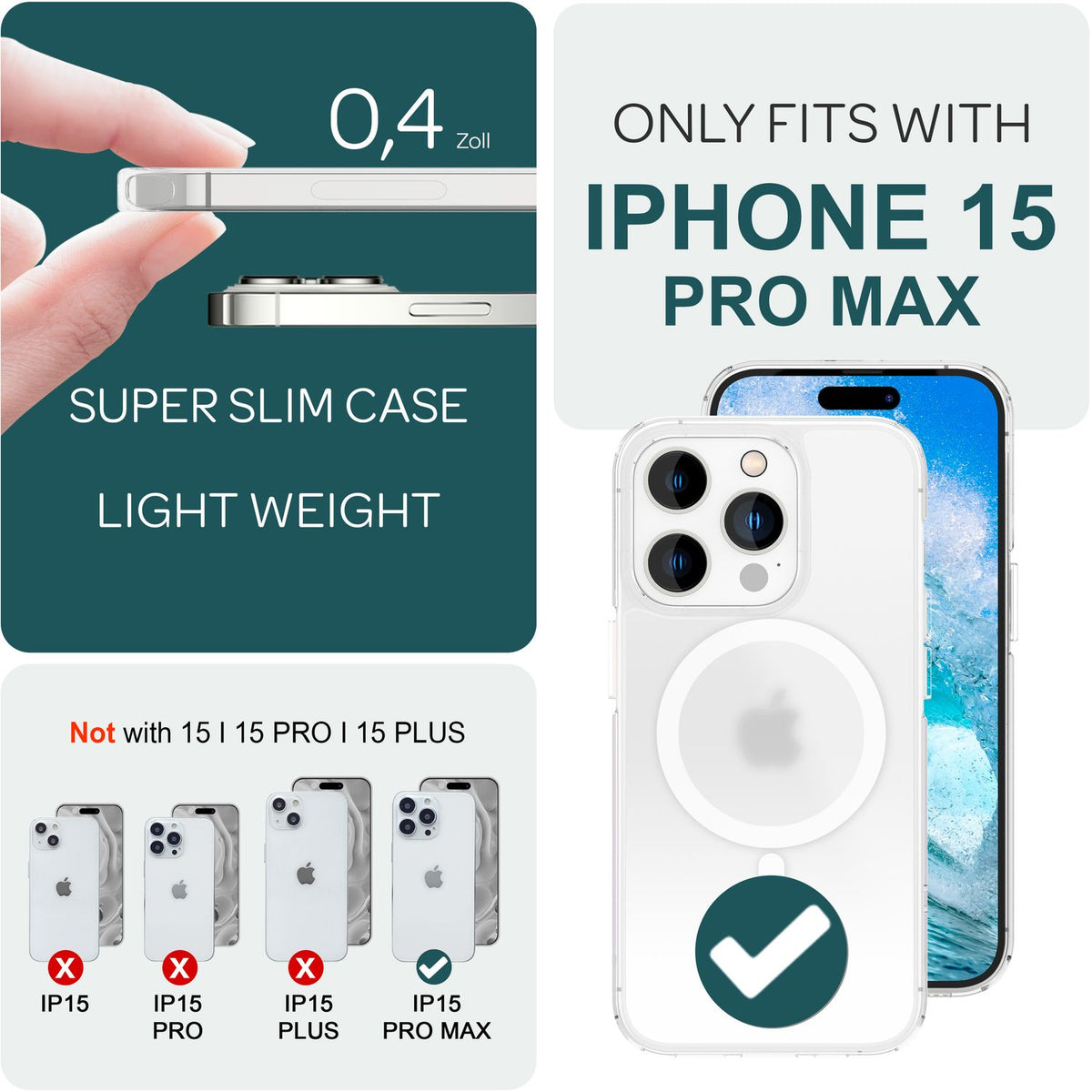 NALIA Mattes Magnet Case für iPhone 15 Pro Max – MagSafe kompatibel – ONYX (Edle Milchglas-Optik, Anti-Fingerprint & Grip) – Marke aus Berlin