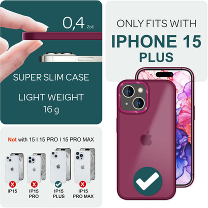 NALIA Matte Handyhülle für iPhone 15 Plus – Stoßfester Silikon-Rahmen & Semi-Transparent – FUZION (Anti-Fingerprint Case) – Marke aus Berlin