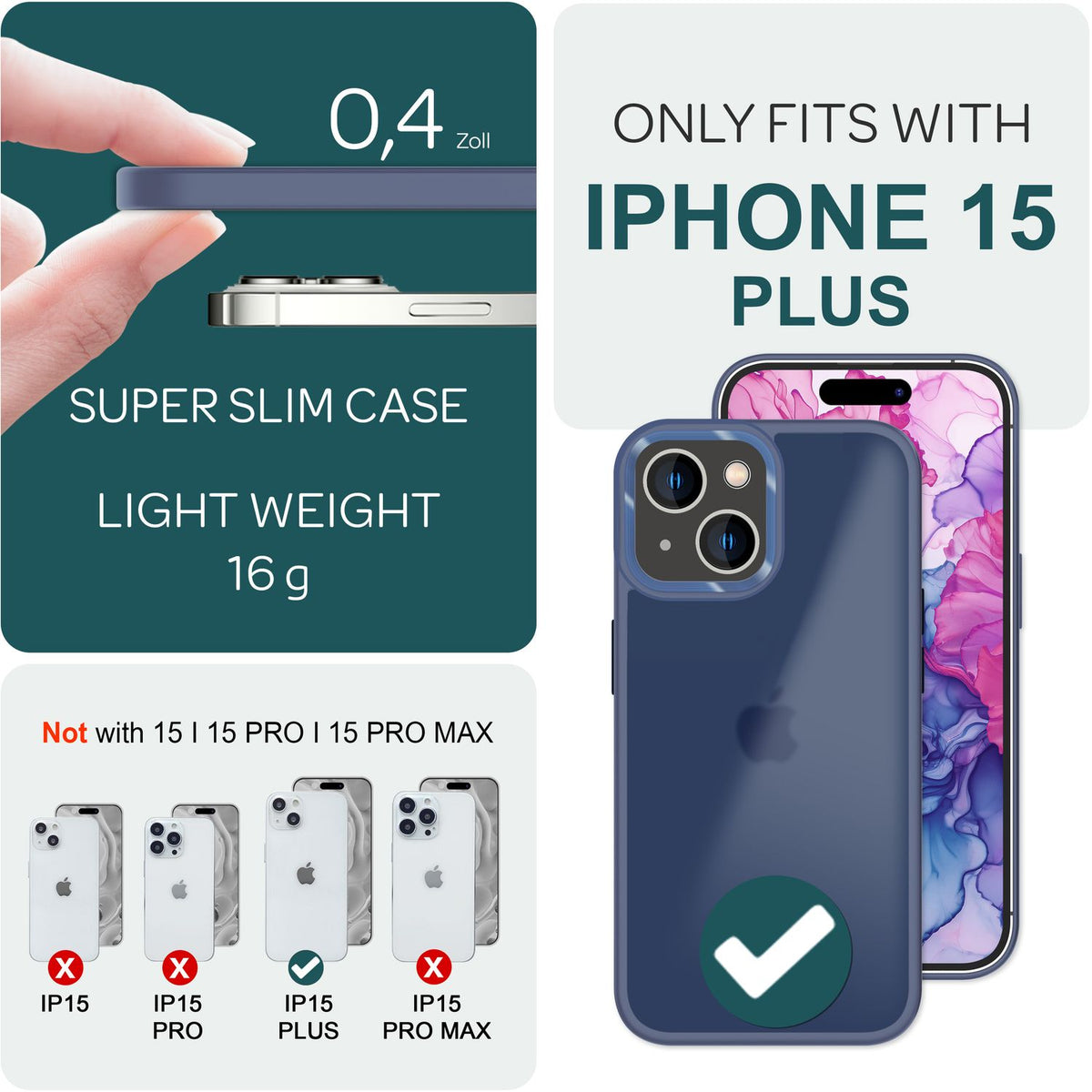 NALIA Matte Handyhülle für iPhone 15 Plus – Stoßfester Silikon-Rahmen & Semi-Transparent – FUZION (Anti-Fingerprint Case) – Marke aus Berlin