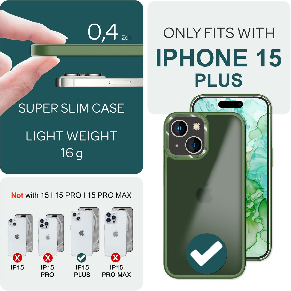 NALIA Matte Handyhülle für iPhone 15 Plus – Stoßfester Silikon-Rahmen & Semi-Transparent – FUZION (Anti-Fingerprint Case) – Marke aus Berlin