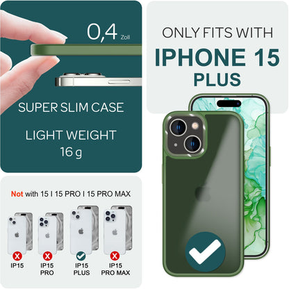 NALIA Matte Handyhülle für iPhone 15 Plus – Stoßfester Silikon-Rahmen & Semi-Transparent – FUZION (Anti-Fingerprint Case) – Marke aus Berlin