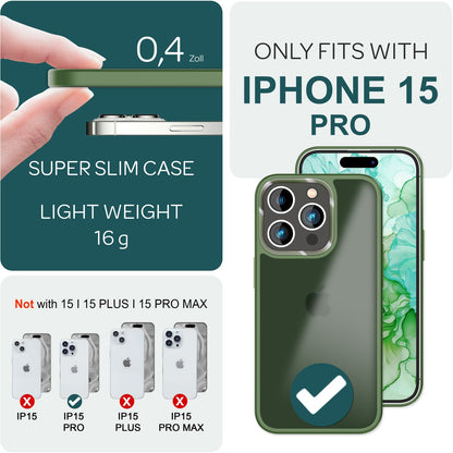NALIA Matte Handyhülle für iPhone 15 Pro – Stoßfester Silikon-Rahmen & Semi-Transparent – FUZION (Anti-Fingerprint Case) – Marke aus Berlin