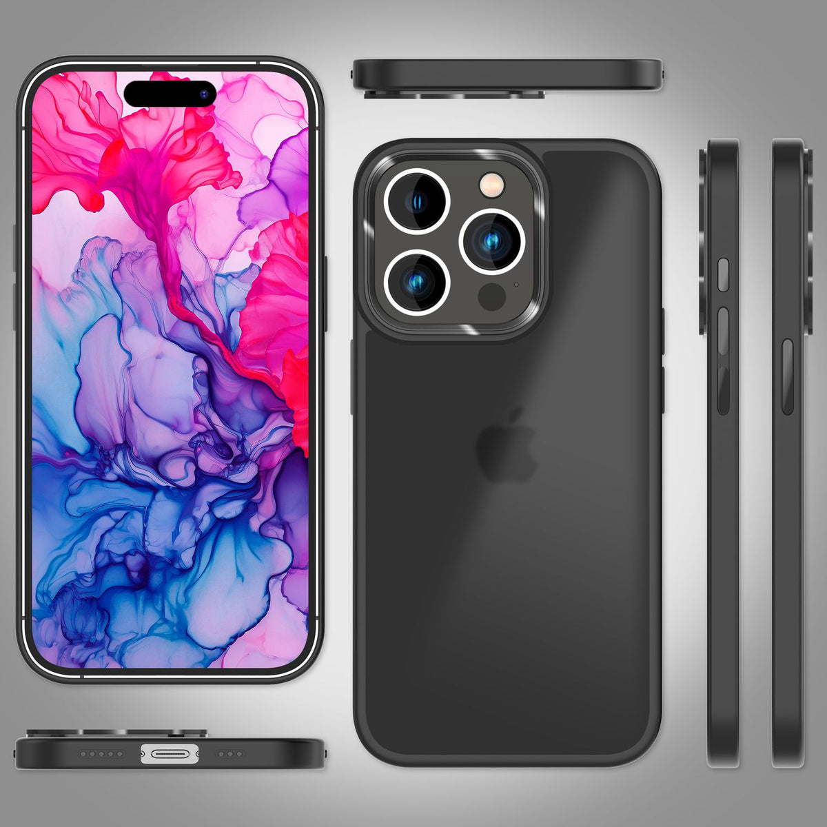 NALIA Matte Handyhülle für iPhone 15 Pro – Stoßfester Silikon-Rahmen & Semi-Transparent – FUZION (Anti-Fingerprint Case) – Marke aus Berlin