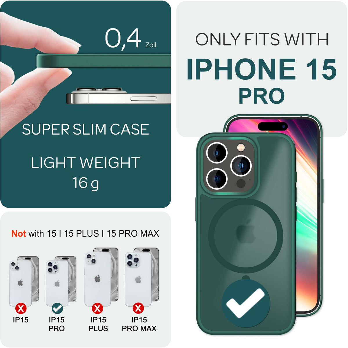 NALIA Magnet-Case für iPhone 15 Pro – Matt-Transparent & MagSafe Kompatibel – MATTEX (Rutschfest, Stoßfest & Anti-Fingerabdruck) – Marke aus Berlin