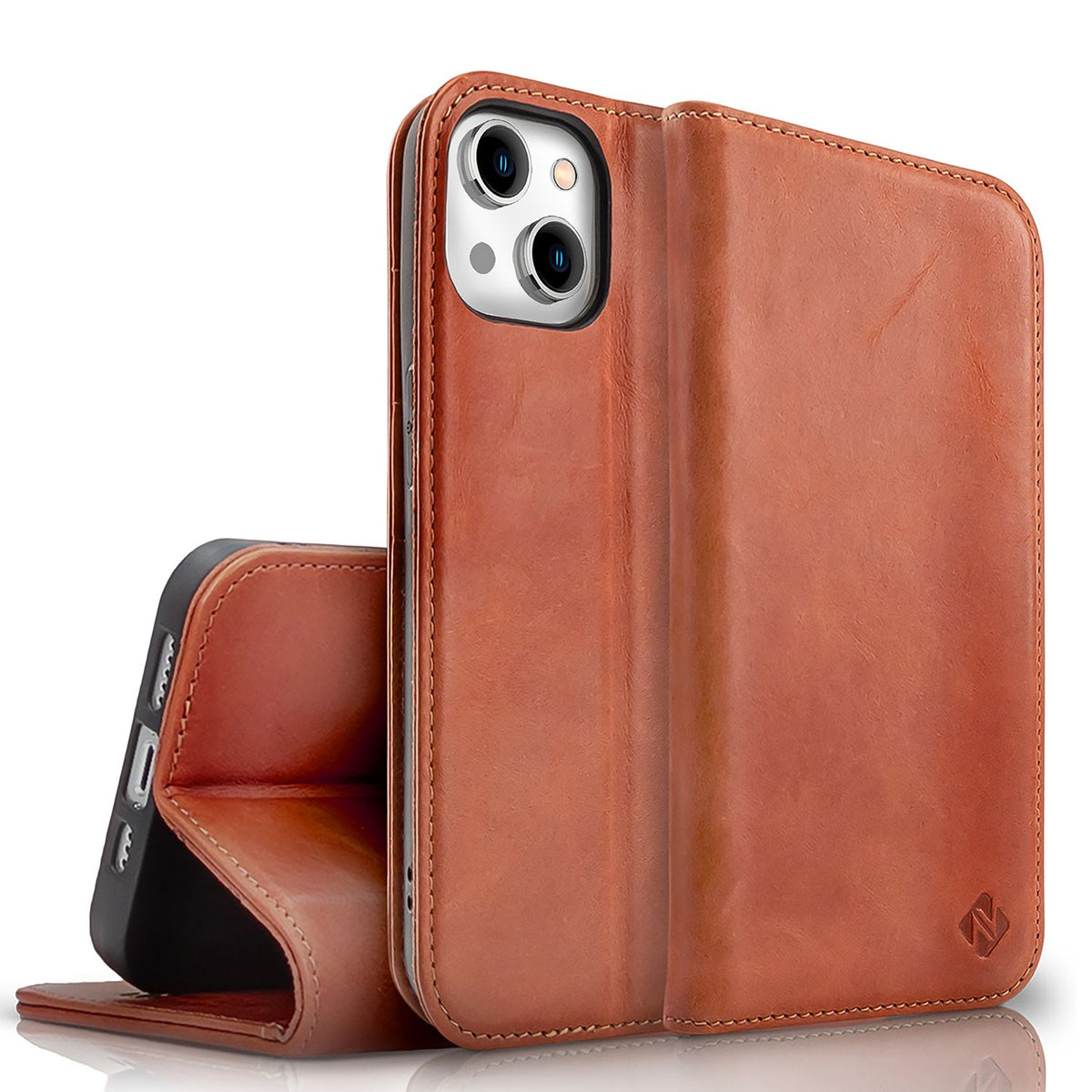 NALIA Echtlederhülle für iPhone 15 – RFID Wallet & Magnet-Verschluss – LEVANTO (Handgefertigte Klapphülle) – Marke aus Berlin