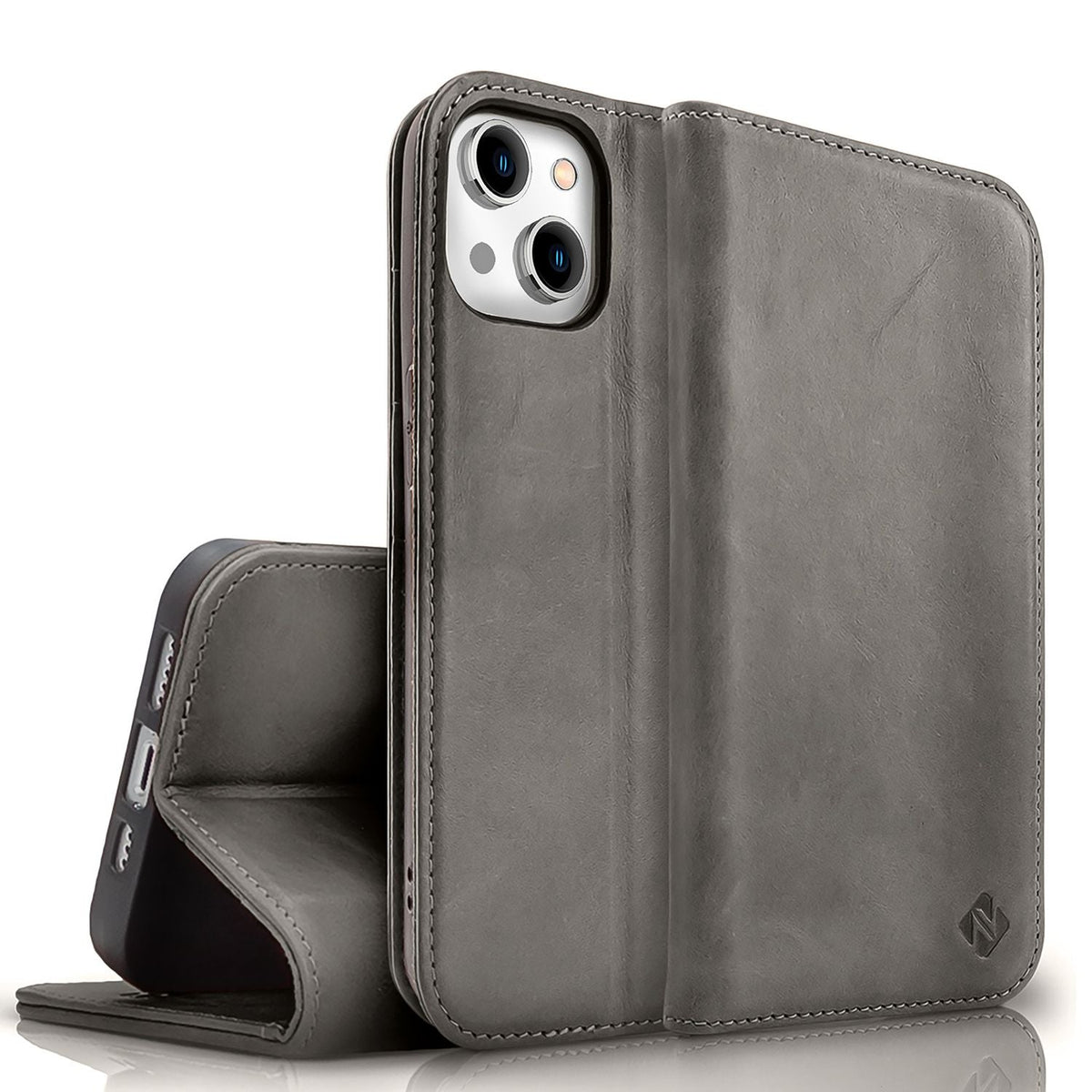NALIA Echtlederhülle für iPhone 15 Plus – RFID Wallet & Magnet-Verschluss – LEVANTO (Handgefertigte Klapphülle) – Marke aus Berlin