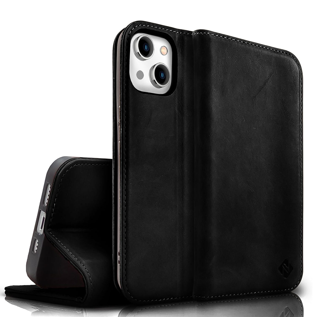NALIA Echtlederhülle für iPhone 15 Plus – RFID Wallet & Magnet-Verschluss – LEVANTO (Handgefertigte Klapphülle) – Marke aus Berlin