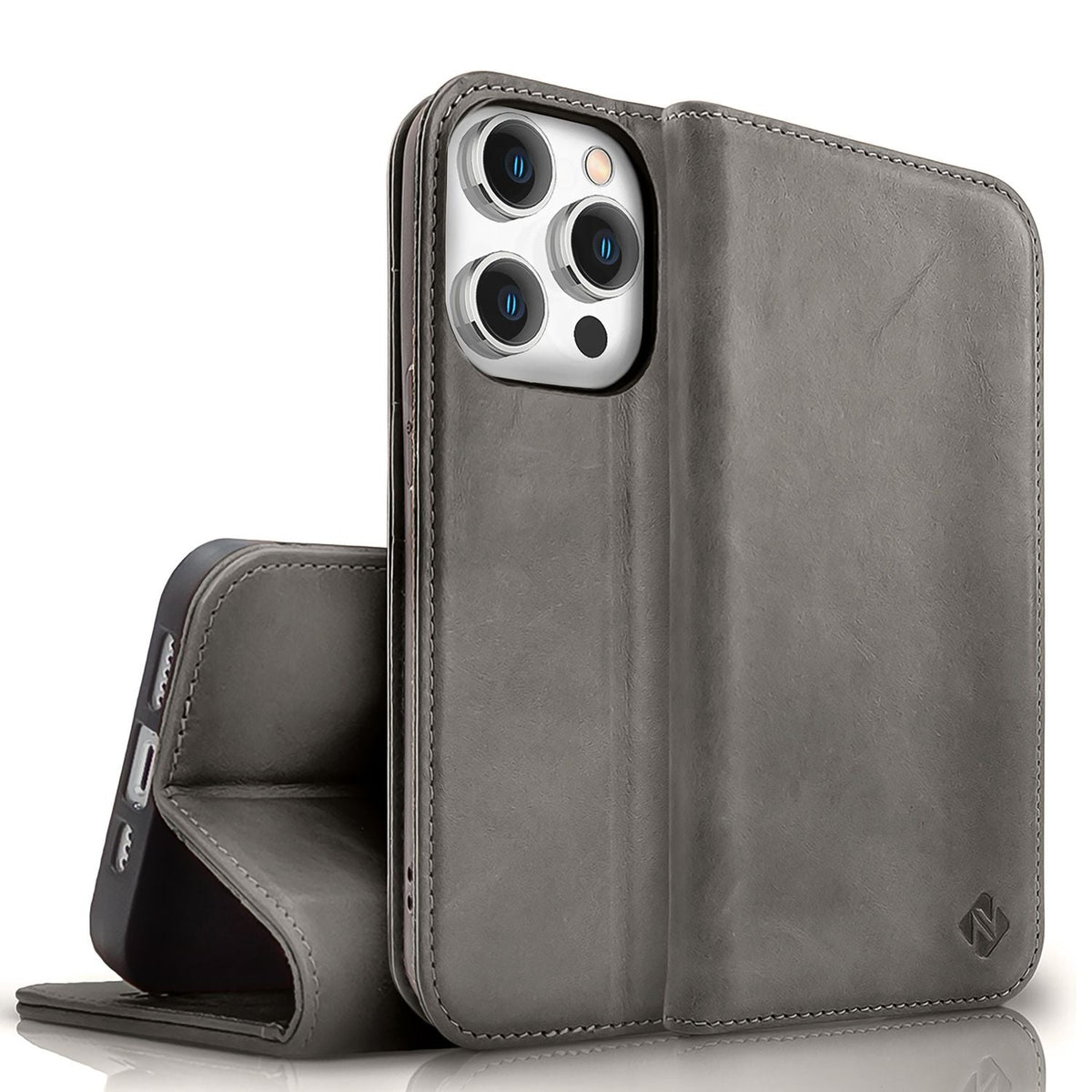 NALIA Echtlederhülle für iPhone 15 Pro – RFID Wallet & Magnet-Verschluss – LEVANTO (Handgefertigte Klapphülle) – Marke aus Berlin