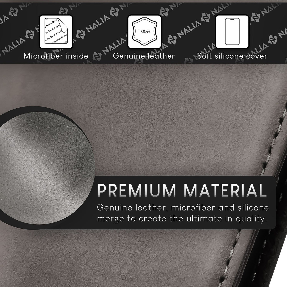 NALIA Echtlederhülle für iPhone 15 Pro Max – RFID Wallet & Magnet-Verschluss – LEVANTO (Handgefertigte Klapphülle) – Marke aus Berlin